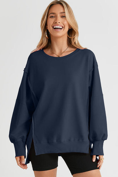 Exposed Seam Long Sleeve Slit Sweatshirt