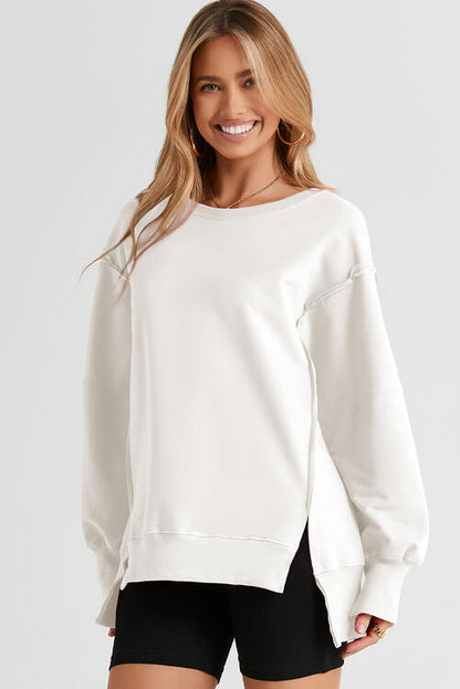 Exposed Seam Long Sleeve Slit Sweatshirt