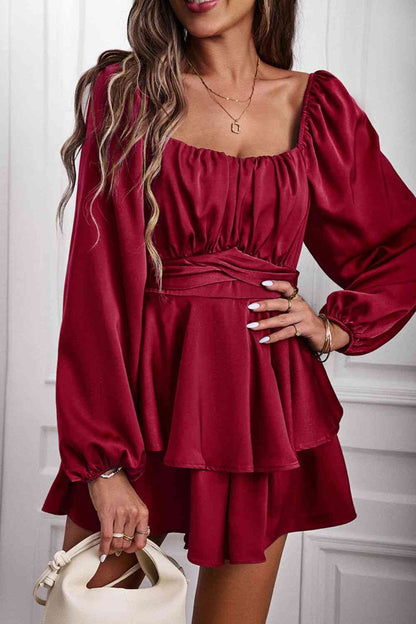 Long Balloon Sleeve Layered Romper