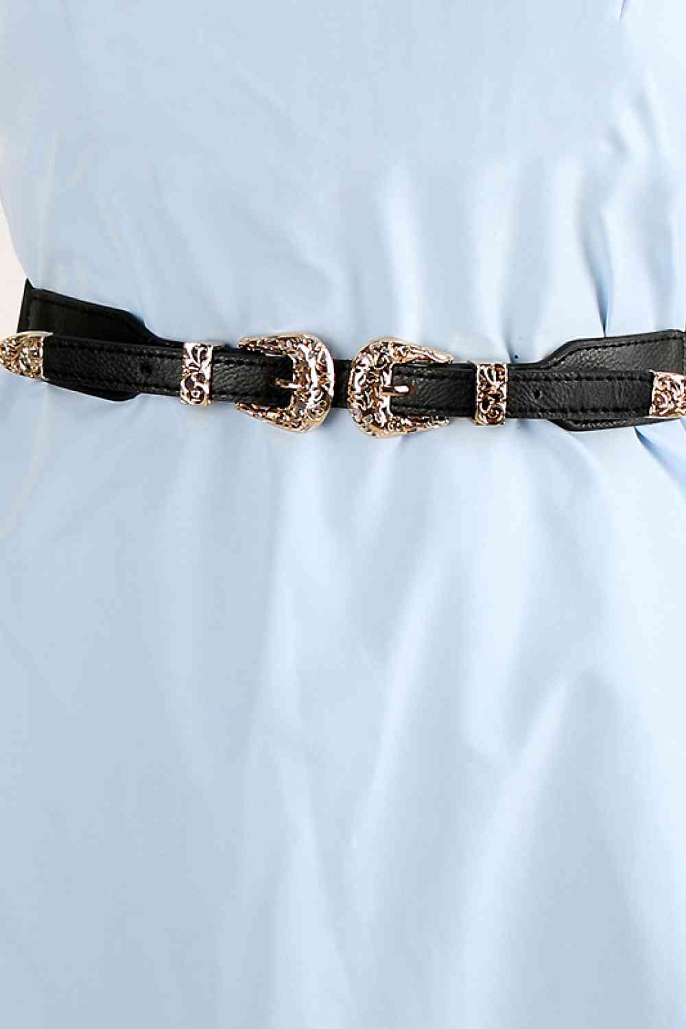 Double Buckle PU Leather Belt