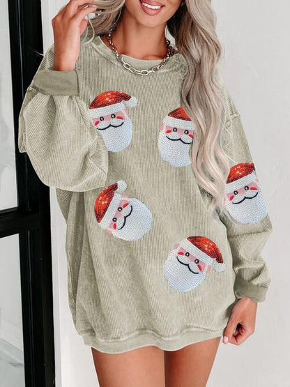 Sequin Santa Patch Ribbed Sweatshirt