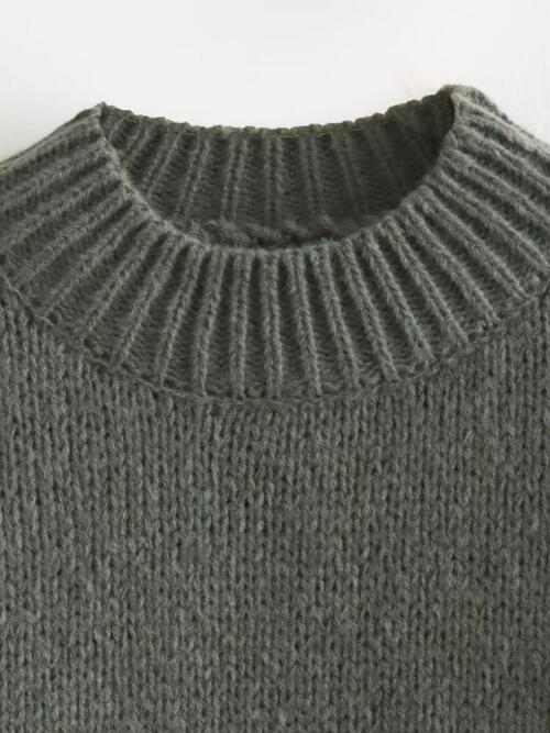 Exposed Seam Round Neck Long Sleeve Sweater