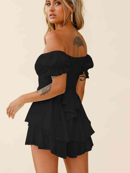 Off Shoulder Flounce Sleeve Romper