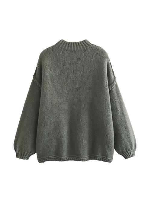 Exposed Seam Round Neck Long Sleeve Sweater