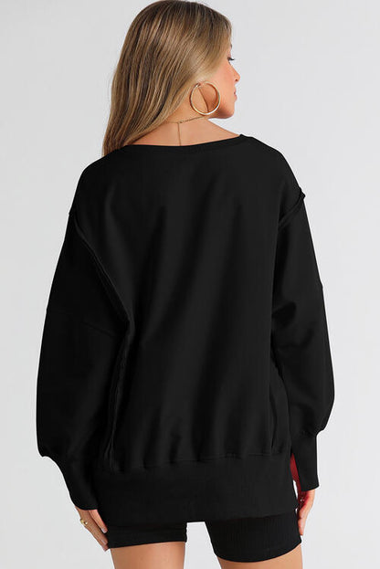 Exposed Seam Long Sleeve Slit Sweatshirt