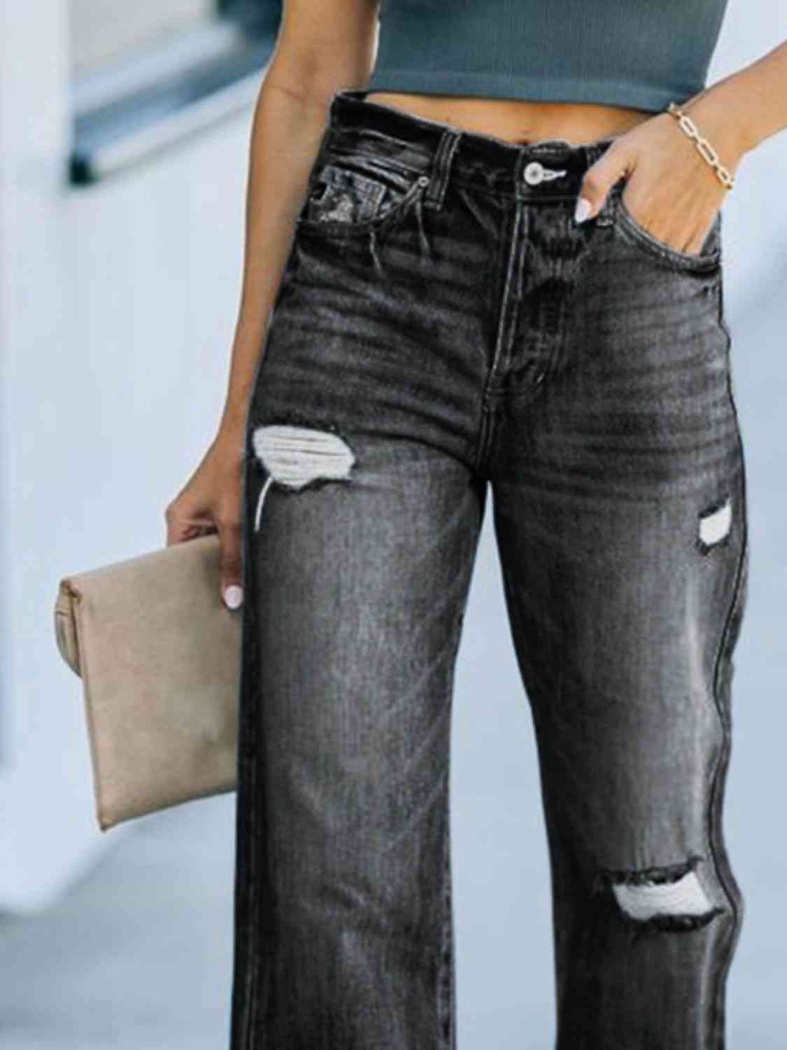 Distressed Straight Leg Jeans