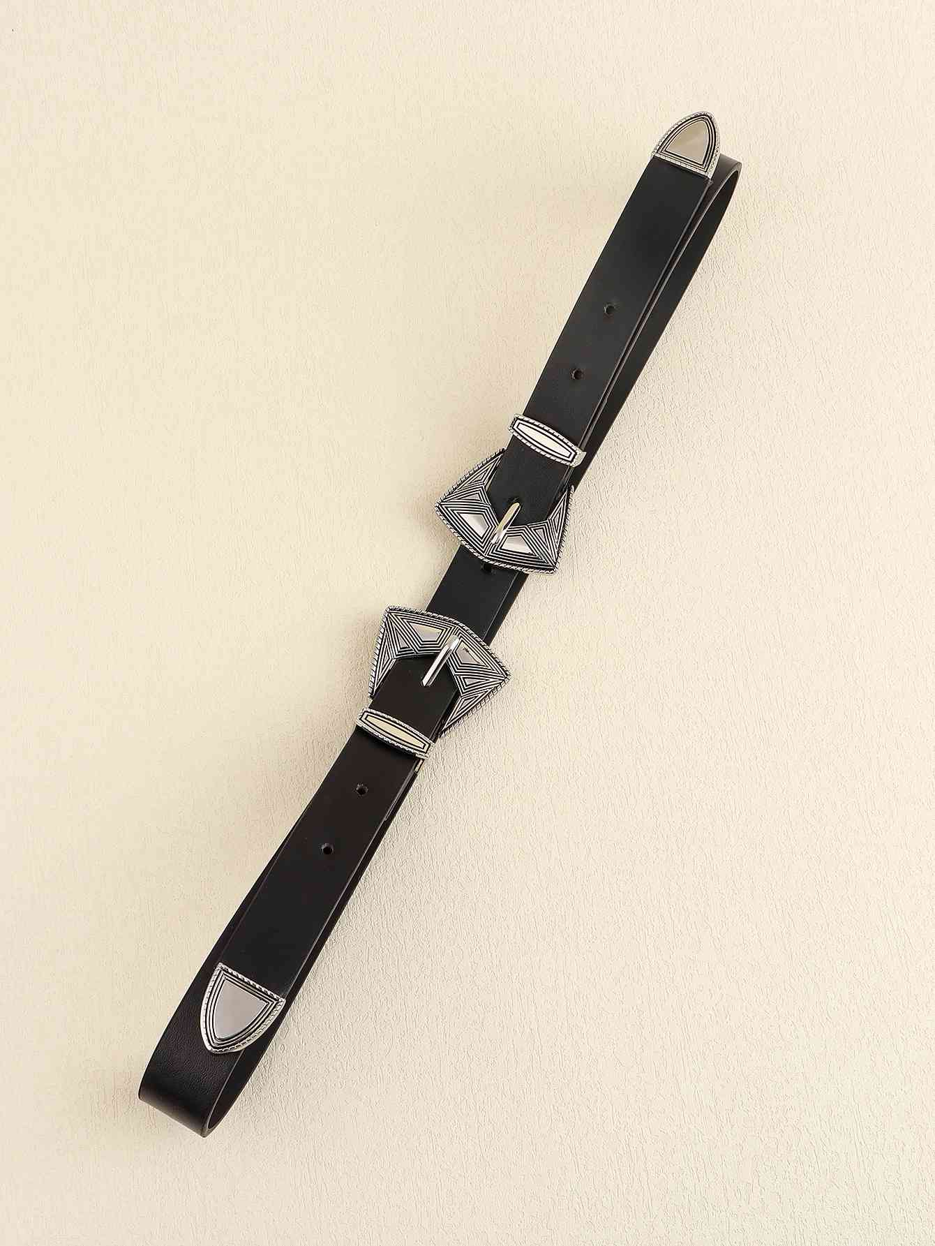 Double Buckle PU Leather Belt