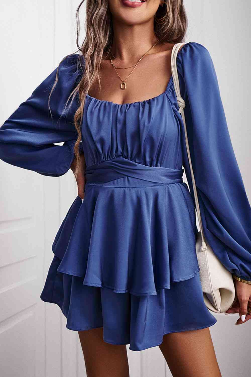 Long Balloon Sleeve Layered Romper