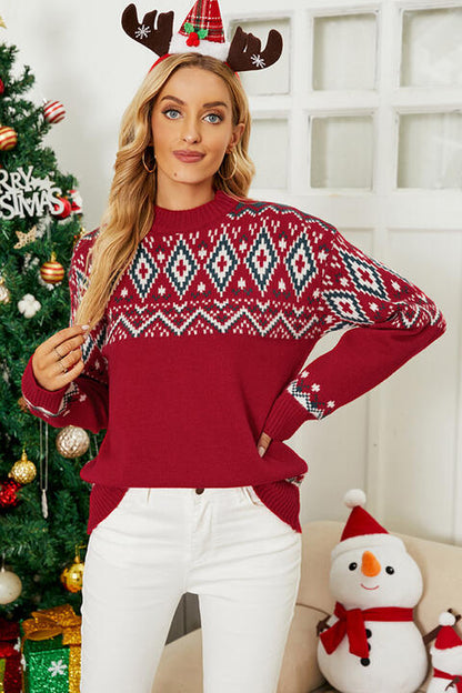 Round Neck Ribbed Trim Sweater